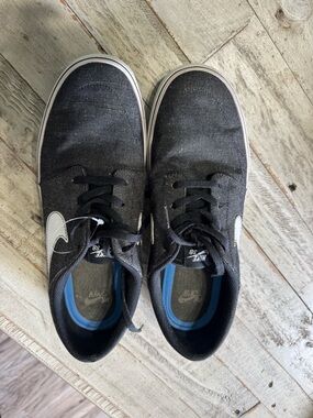 Nike Black Canvas Skate Sneakers with White Swoosh
